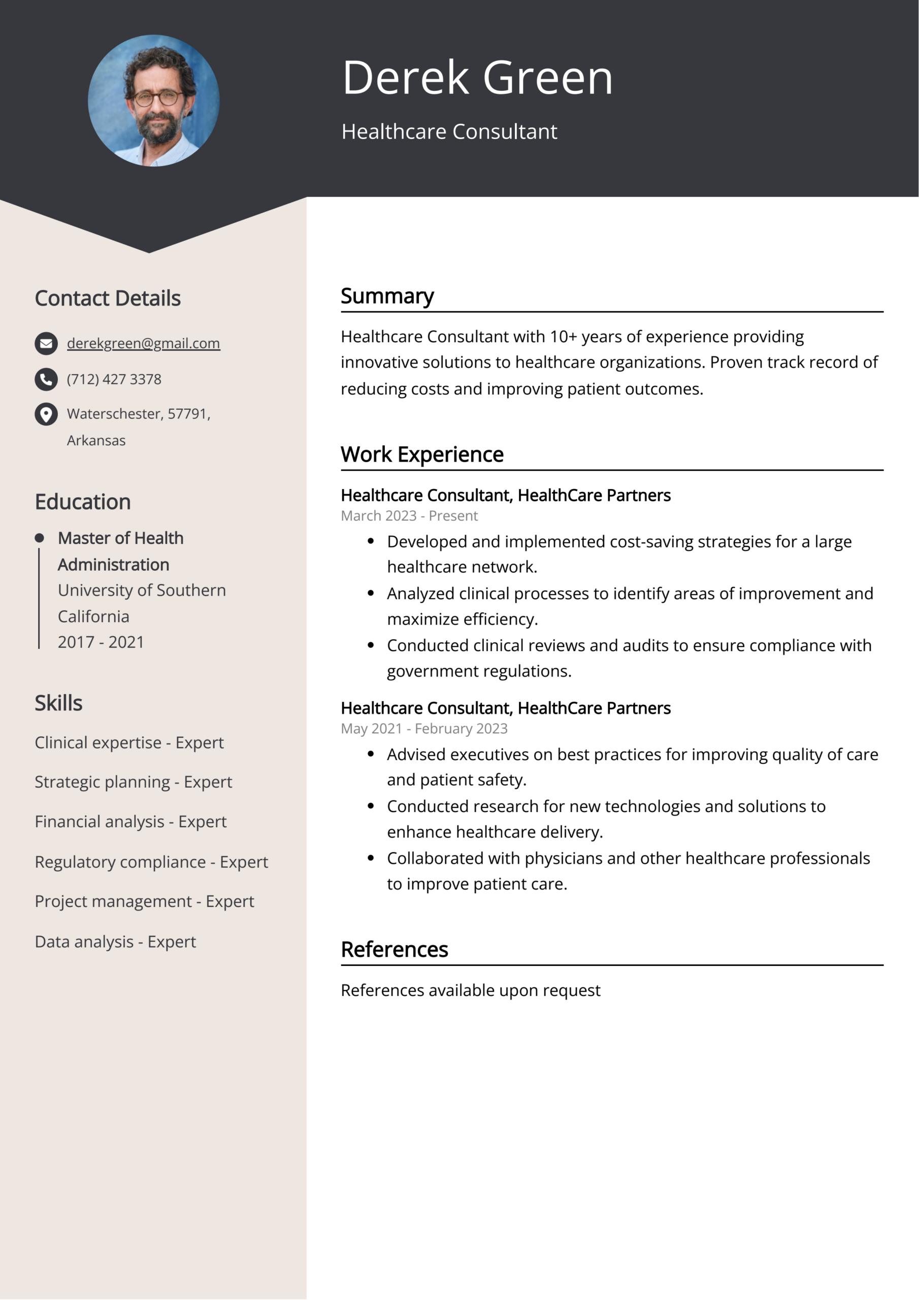 Healthcare Consultant Resume: Sample &amp;amp; Guide (Entry Level &amp;amp; Senior intended for Healthcare Resume Template Sample