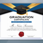 High School Diploma Certificate Template Design With Graduate Cap In Graduation Certificate Sample Template