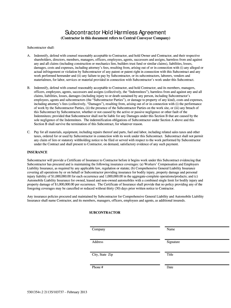 Hold Harmless Agreement Template - Fill Online, Printable in Hold Harmless Agreement Template Sample