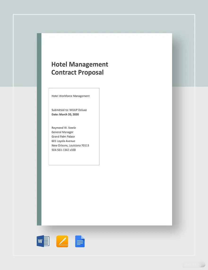 Hotel Management Contracts Proposal Template In Word, Pages in Hotel RFP Sample Template