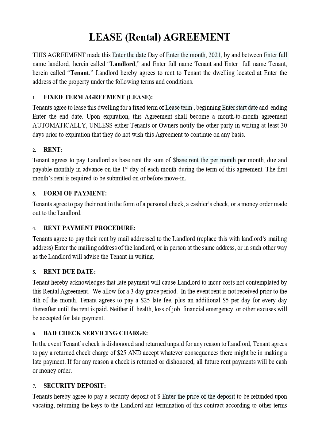 House Rental (Lease) Agreement Template | Onlyoffice pertaining to House Rental Agreement Sample Template