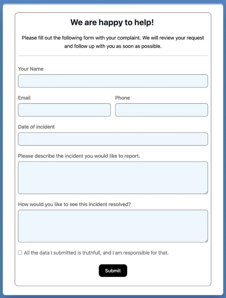 How To Create A Customer Complaint Form In 5 Steps - Fluent Forms within Complaint Form Sample Template