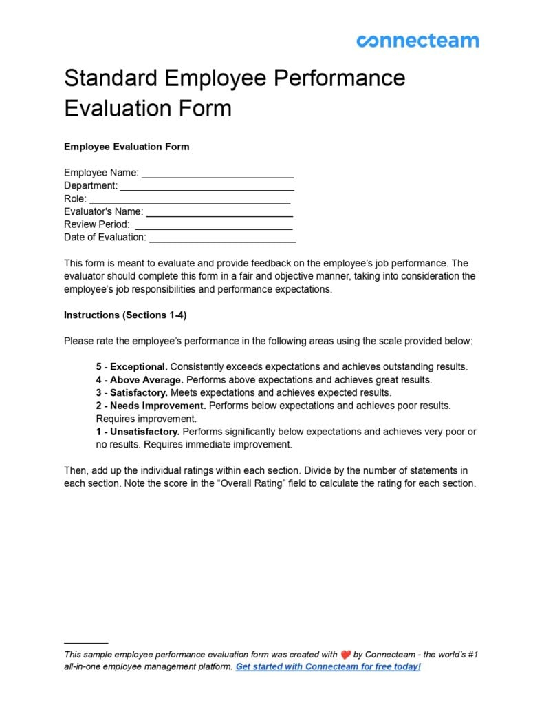 How To Create An Employee Evaluation Form + Free Templates for Employee Performance Evaluation Template Sample