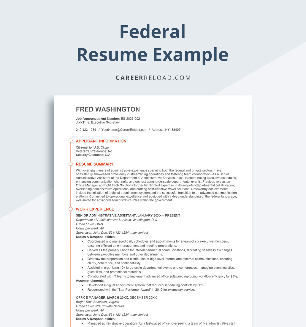 How To Write A Federal Resume (Example And Template) - Career Reload with regard to Federal Job Resume Sample Template