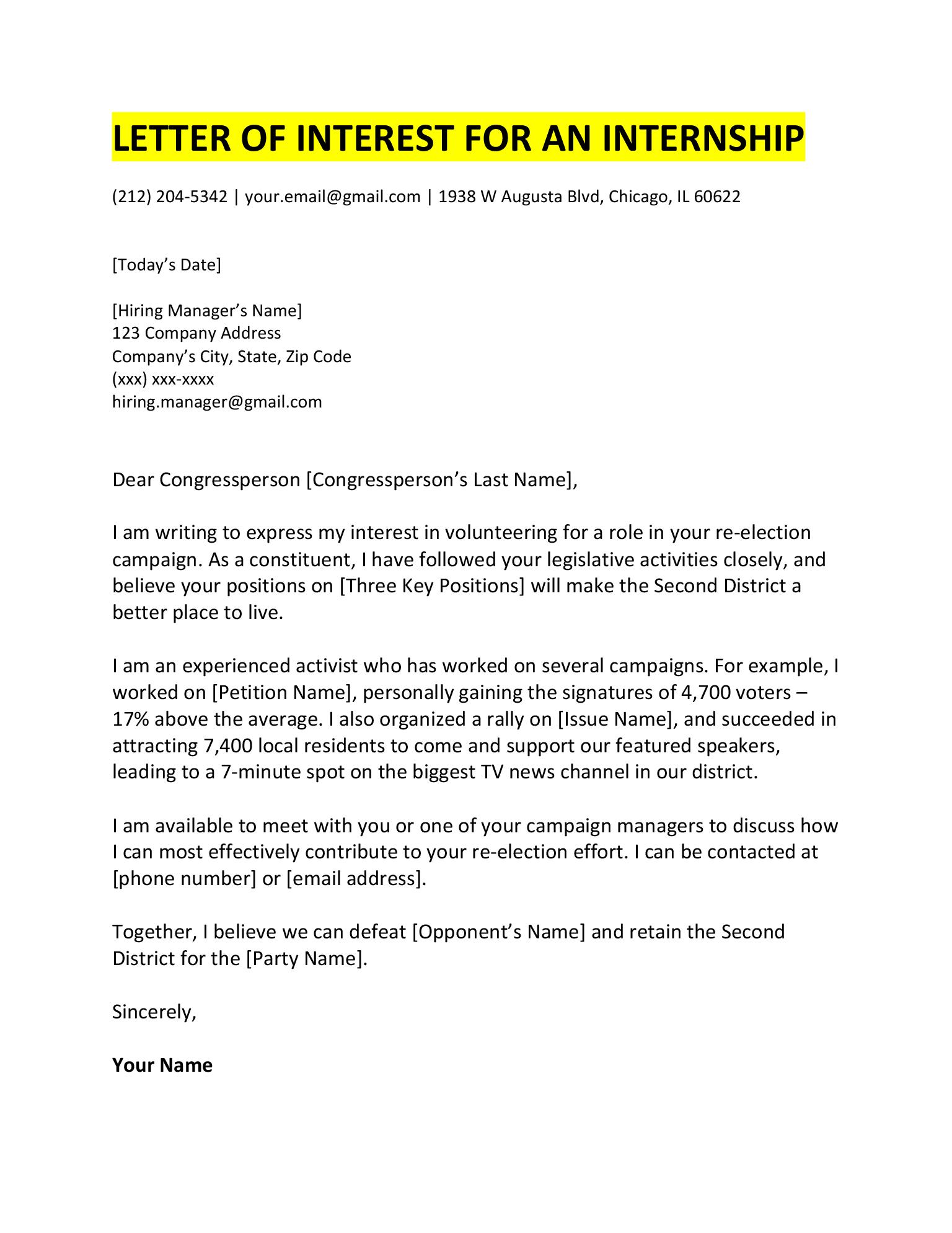 How To Write A Letter Of Interest (With Samples) with Internship Letter Of Intent Sample Template