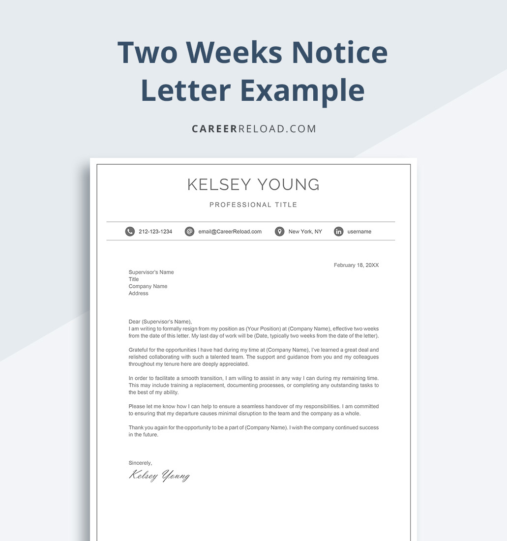 How To Write A Two Weeks Notice (Examples &amp;amp; Templates) - Career Reload intended for Resignation Letter With 2 Weeks Notice Sample Template