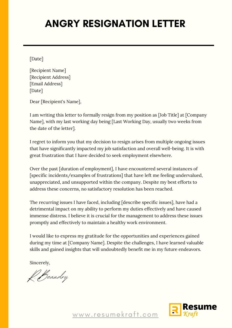 How To Write An Angry Resignation Letter (With Samples) 2023 pertaining to Sample Angry Professional Email Template