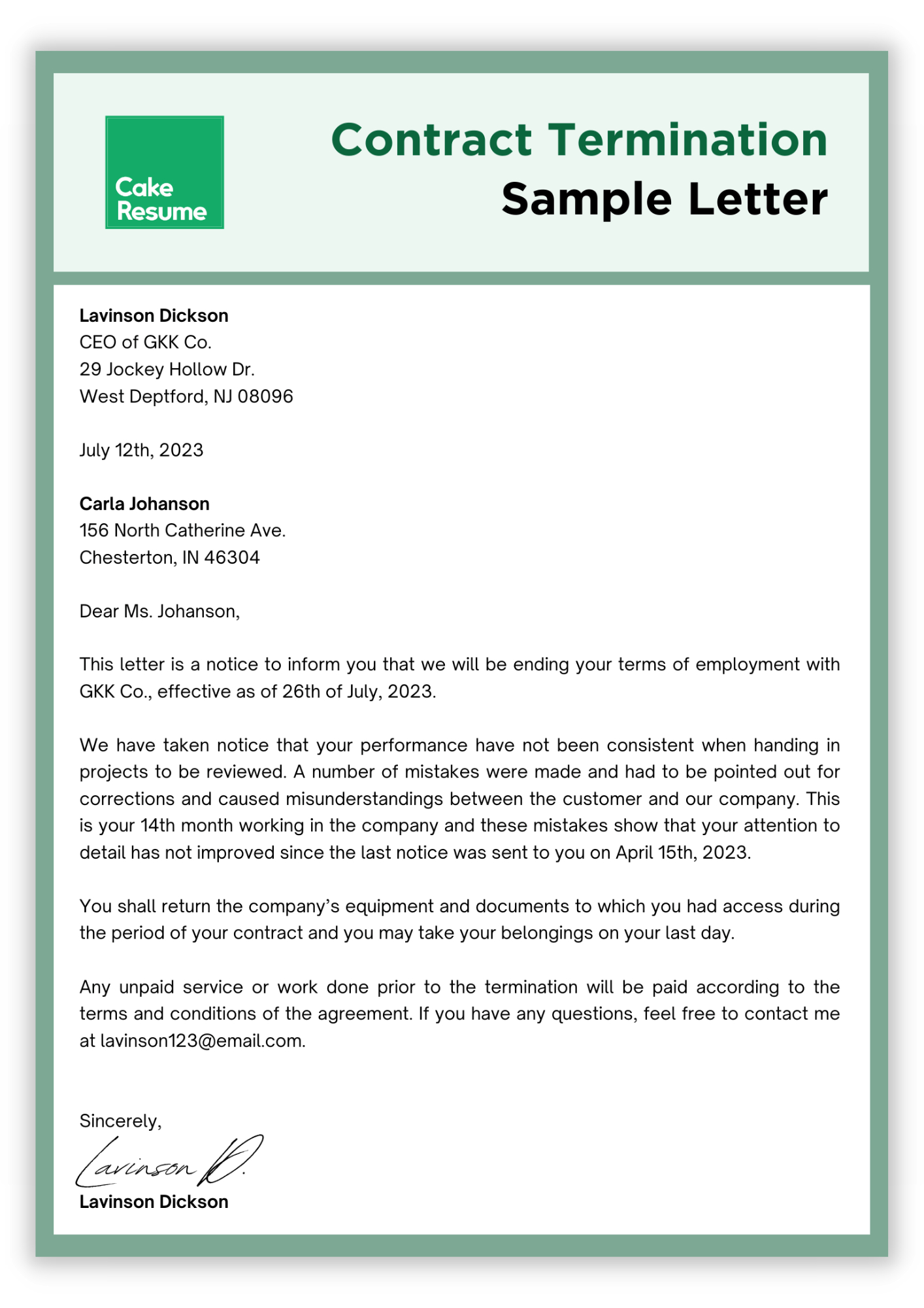 Termination Letter Template Sample Template Samples Termination Letter Template Sample Template Samples