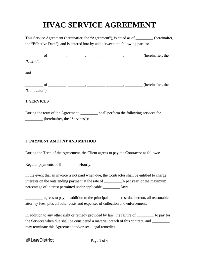 Hvac Service Contract | Free Template | Lawdistrict throughout Consulting Agreement Template Sample