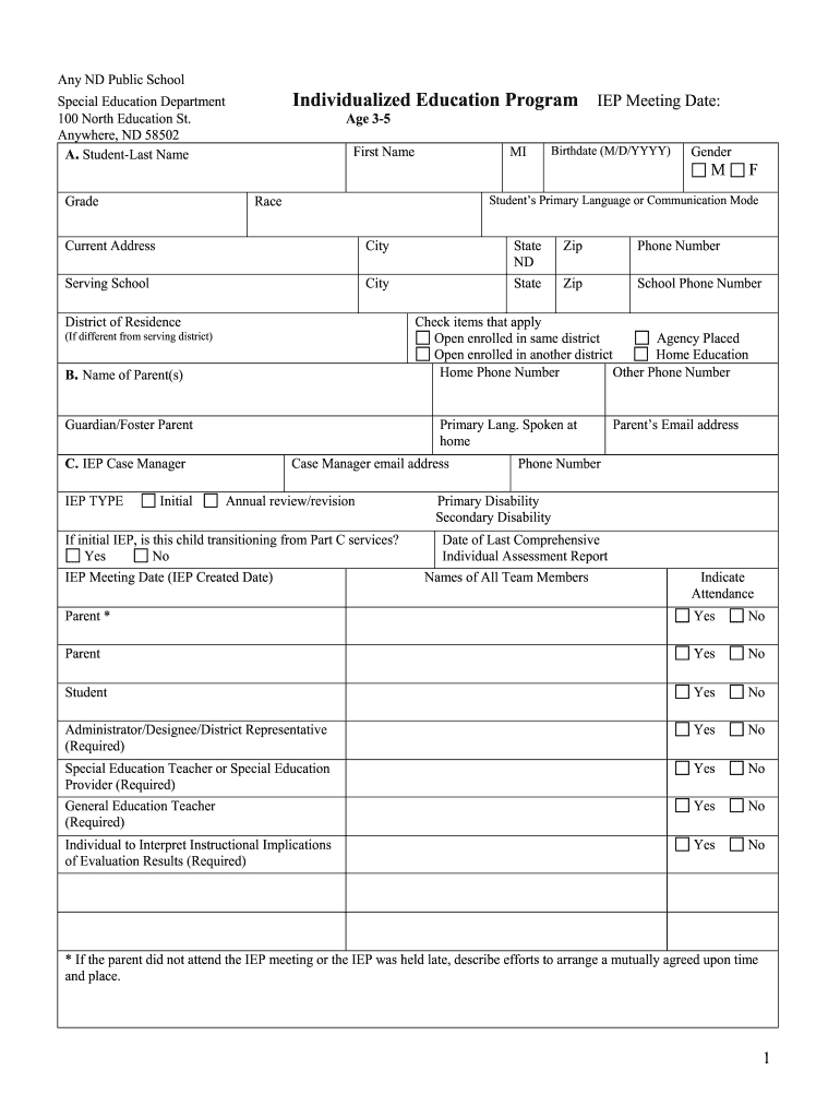 Iep Template - Fill Online, Printable, Fillable, Blank | Pdffiller regarding IEP Sample Template