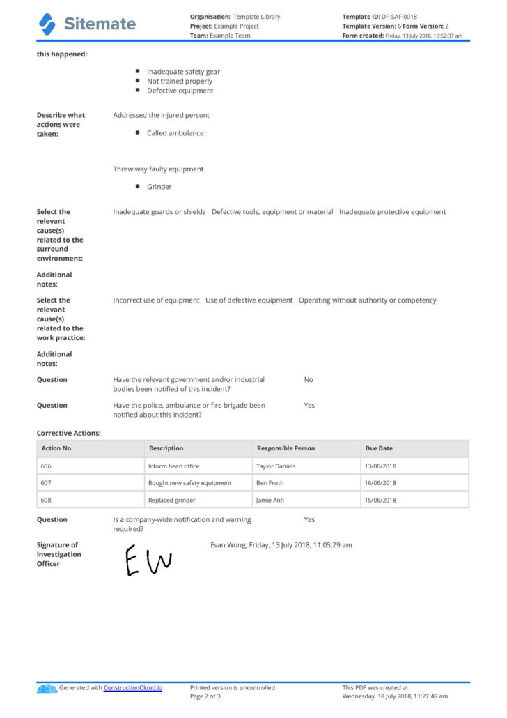 Sample Investigation Report Template