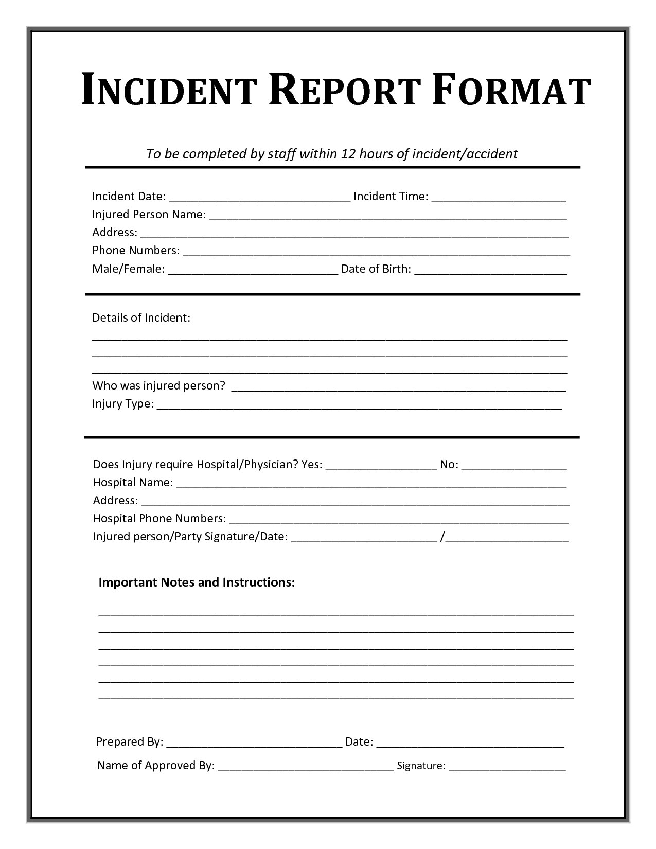 Incident Report Template| Incident Report pertaining to Incident Report Form Sample Templates