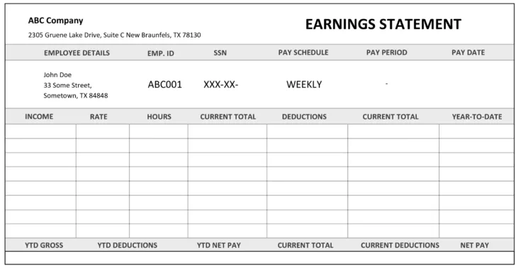 Payroll Check Stub Template Sample