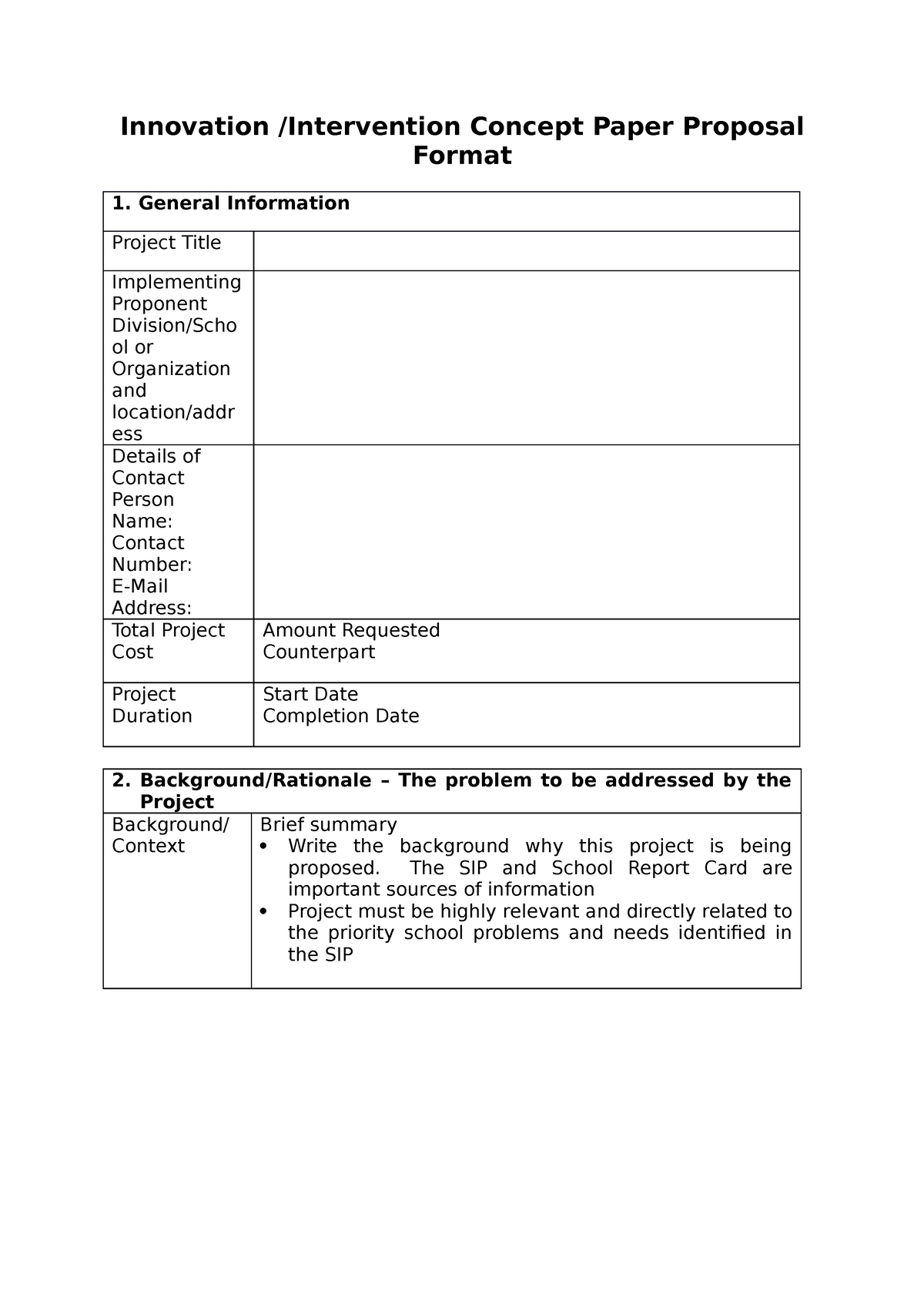 Innovation-Template - Innovation Template - Innovation for Concept Paper Template Sample