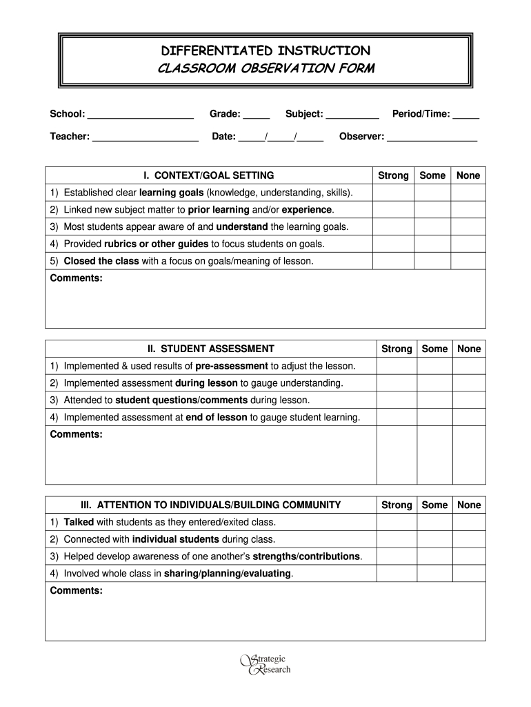 Instruction Classroom Observation Sample - Fill Online, Printable pertaining to Event Observation Sample Template