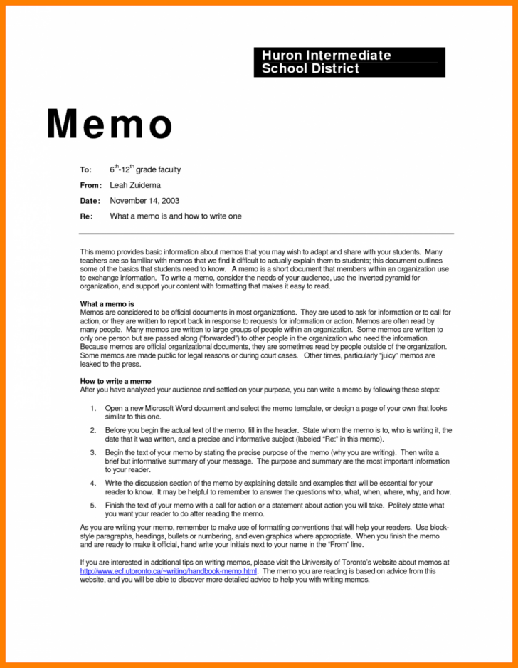 Memo Format Sample Template