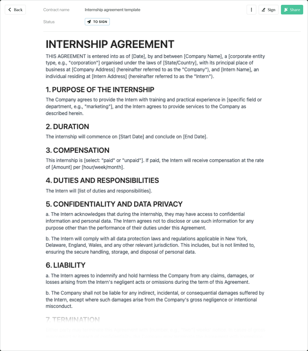 Internship Agreement Template - Free To Use with Internship Sample Templates