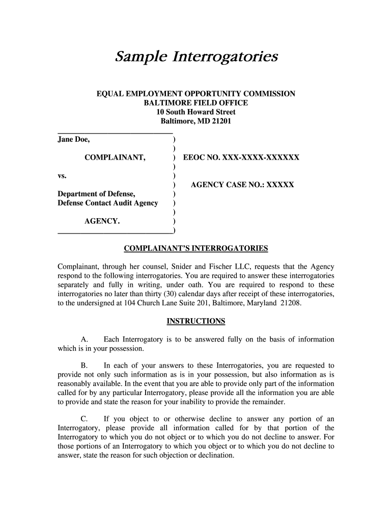 Interrogatories - Fill Online, Printable, Fillable, Blank | Pdffiller pertaining to Interrogatories Template and Sample Answers