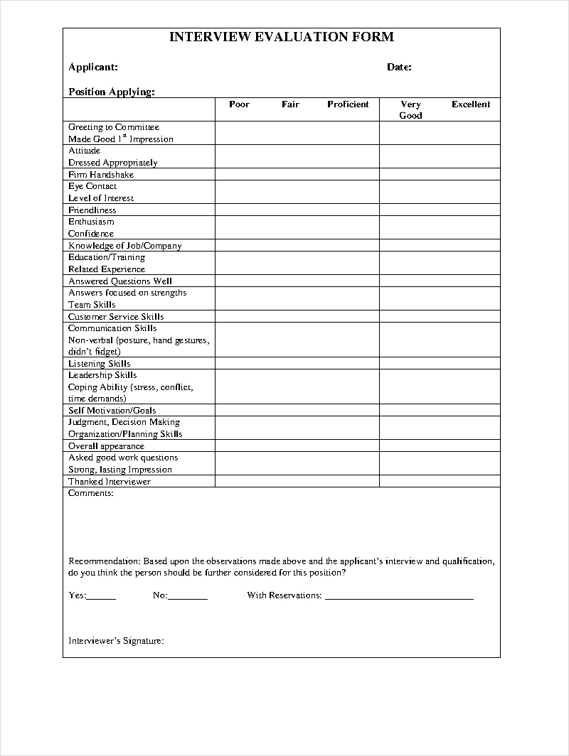 Interview Evaluation Form - 10+ Examples, Format, Pdf regarding Printable Interview Score Sheet Sample Template