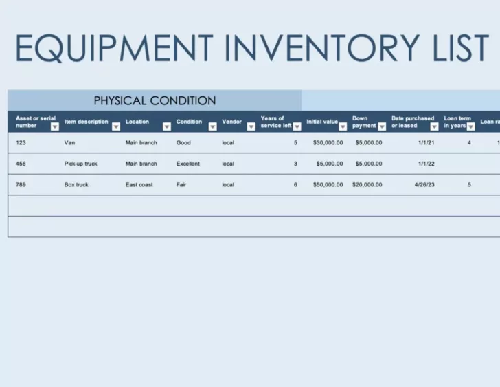 Inventory Sheet Template Sample