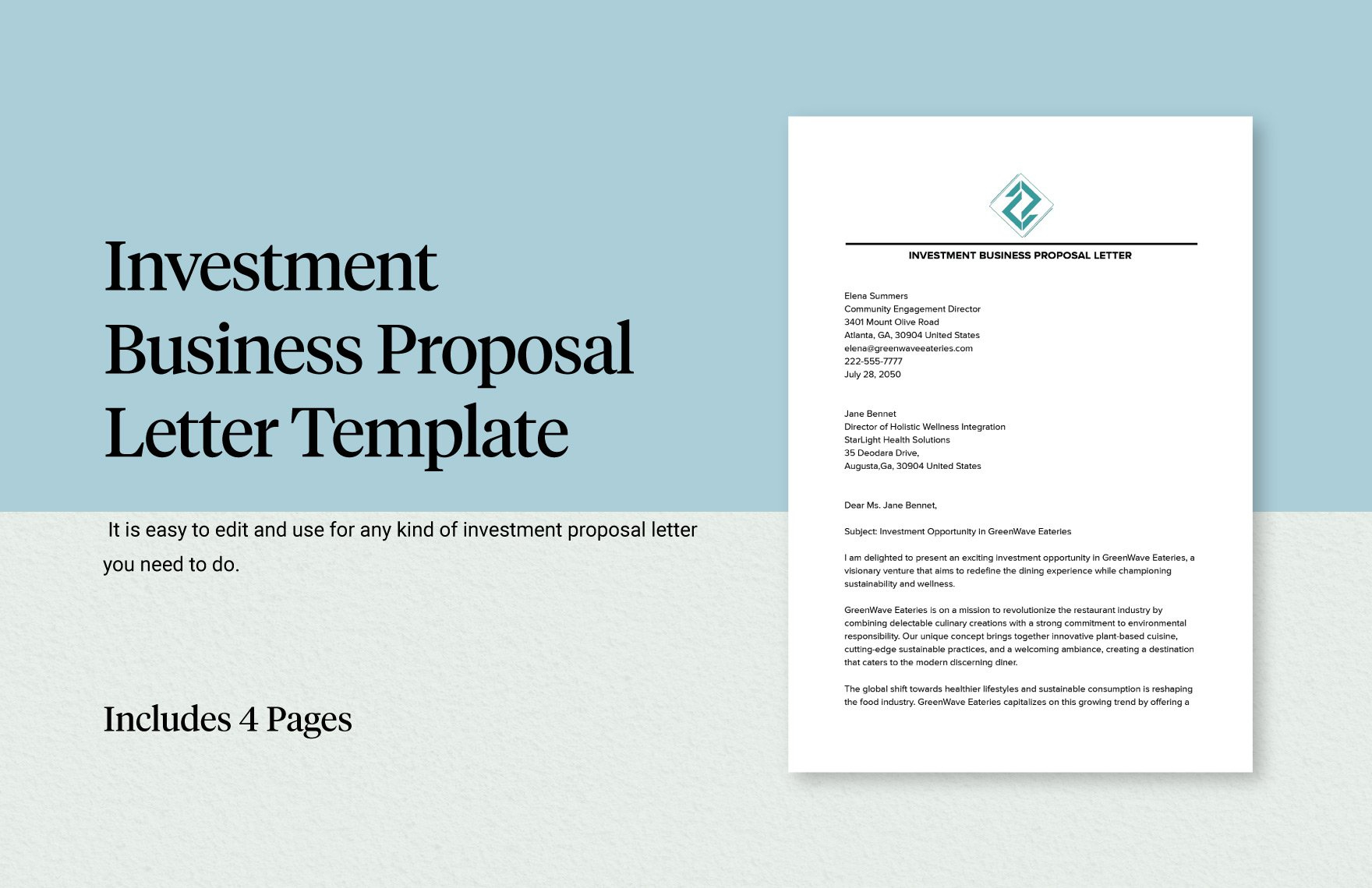 Investment Business Proposal Letter Template In Word, Pdf, Google with regard to Investment Proposal Template Sample