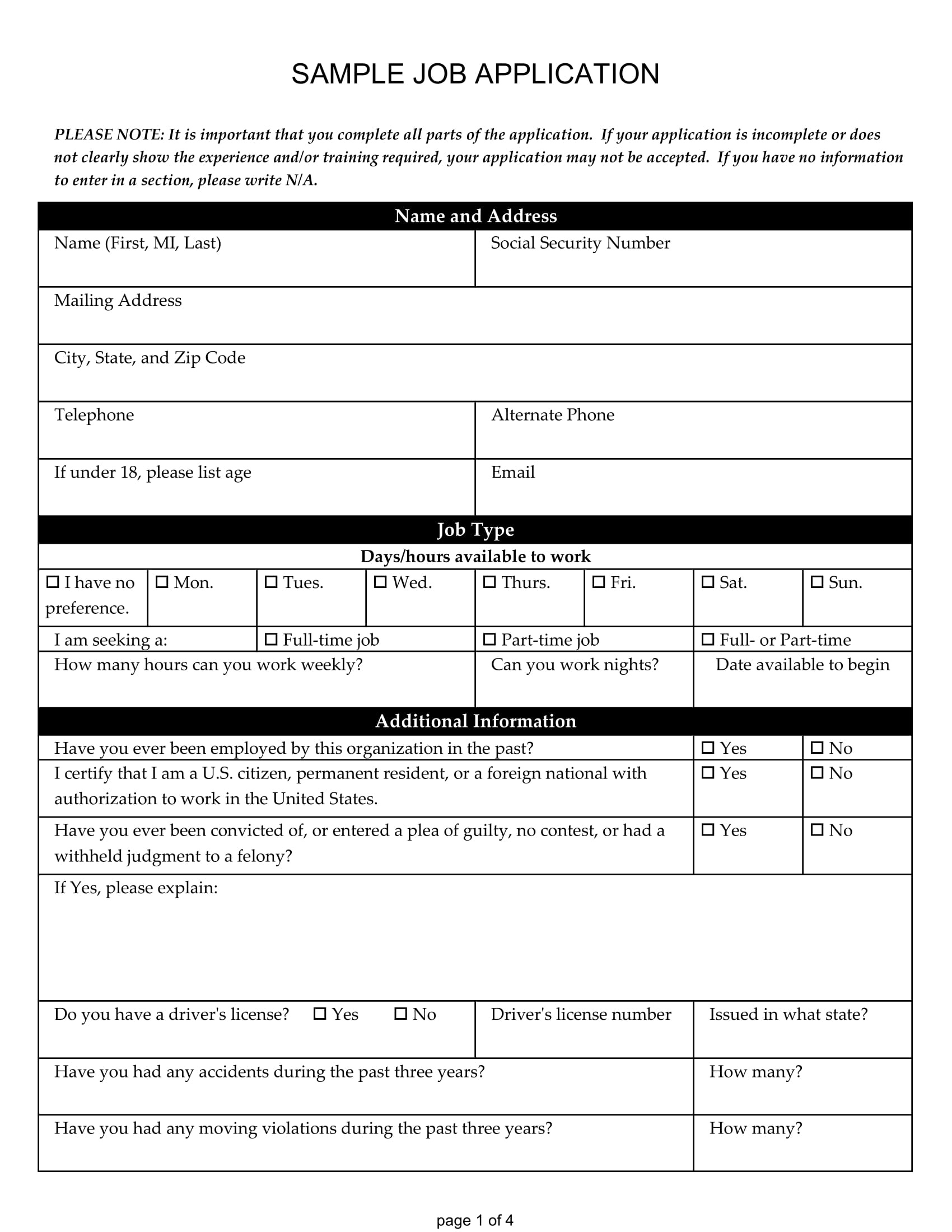 Job Application Form - 13+ Examples, Format, Pdf in Sample Job Application Form Template