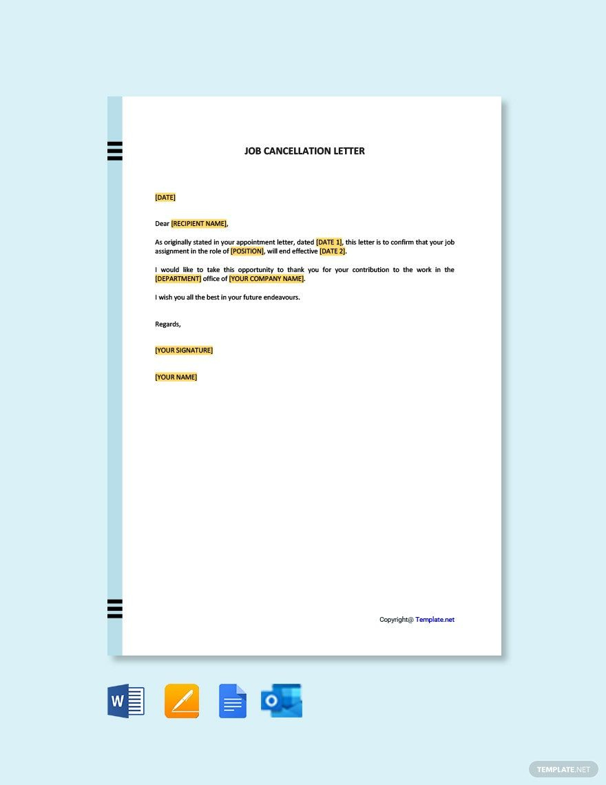 Job Cancellation Letter In Pages, Outlook, Pdf, Word, Google Docs in Cancellation Letter Template Sample