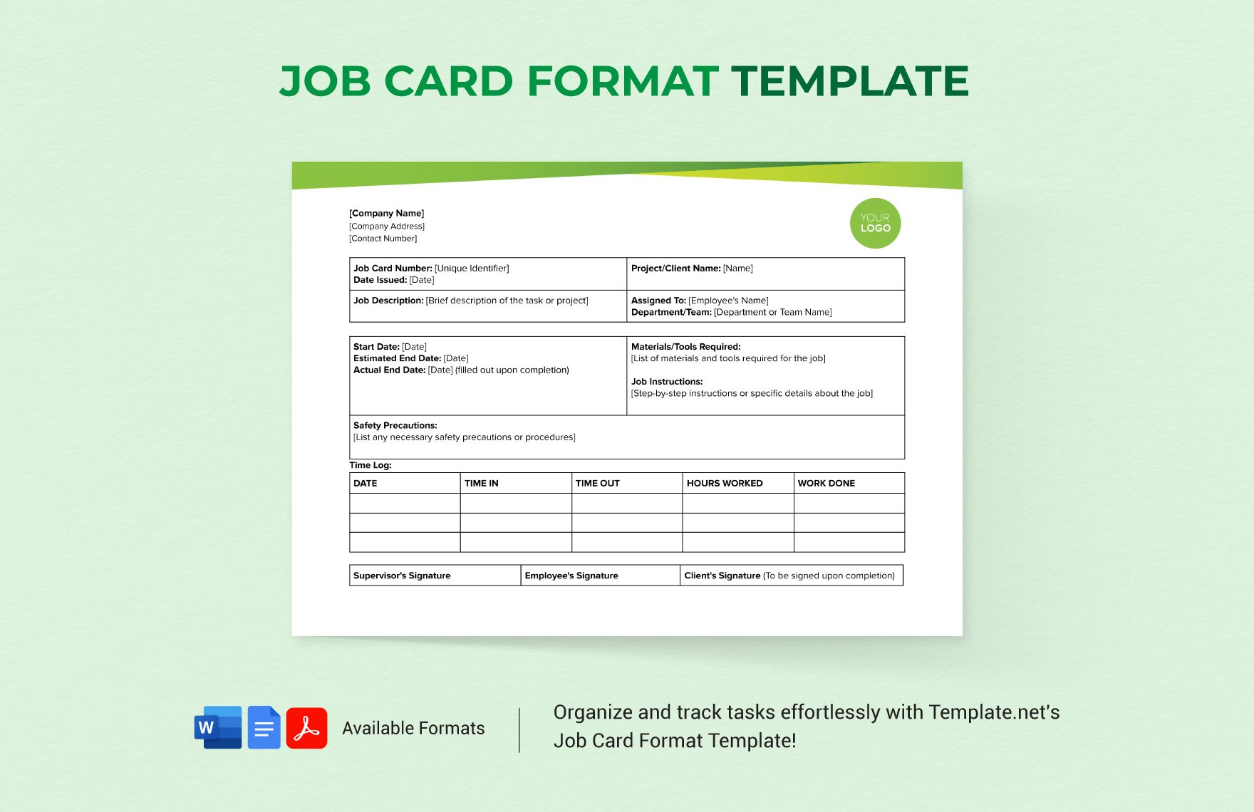 Job Card Format Template In Word, Pdf, Google Docs - Download pertaining to Job Card Sample Template