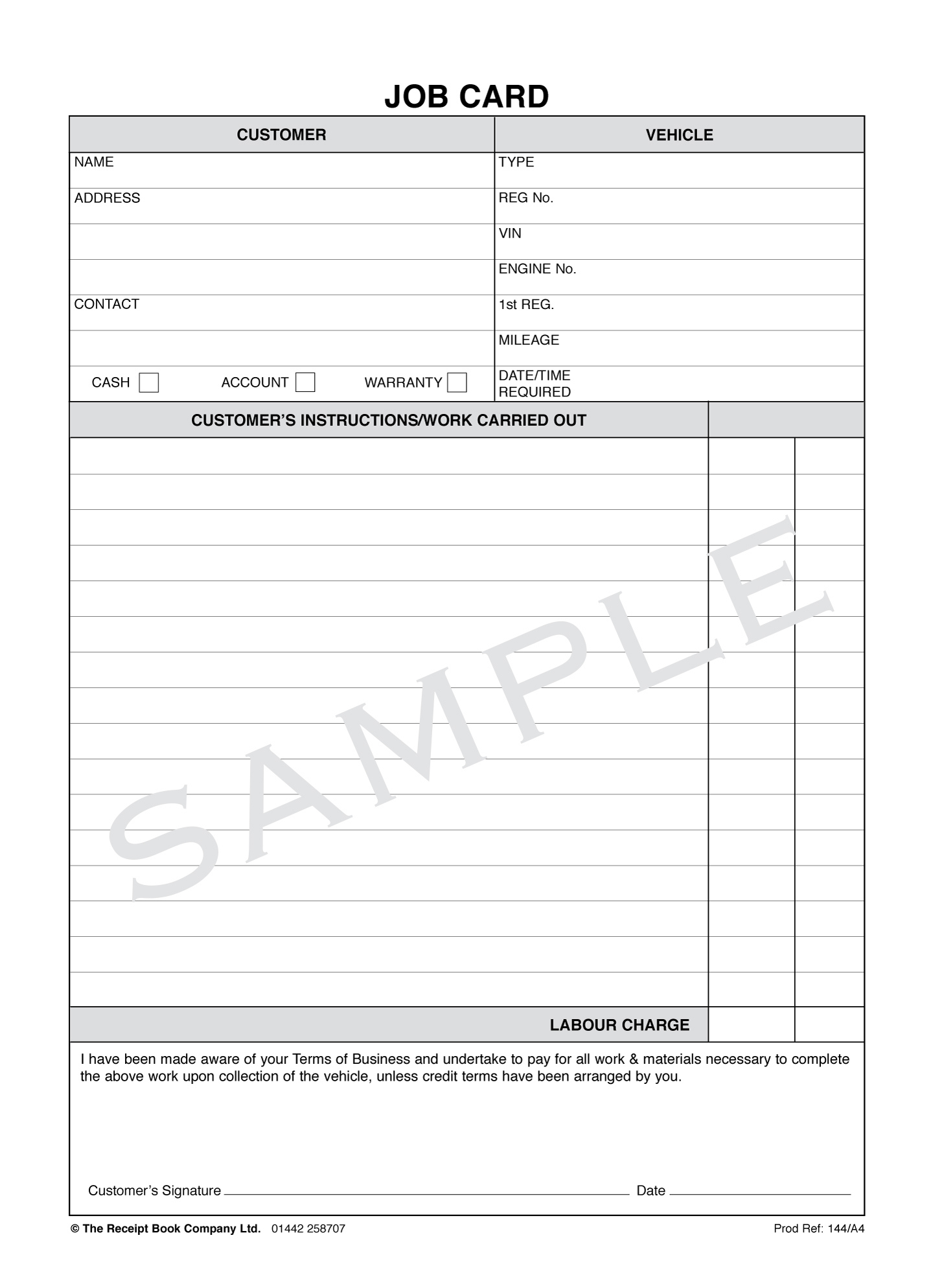 Job Card - Mf144 (A4) with regard to Job Card Sample Template