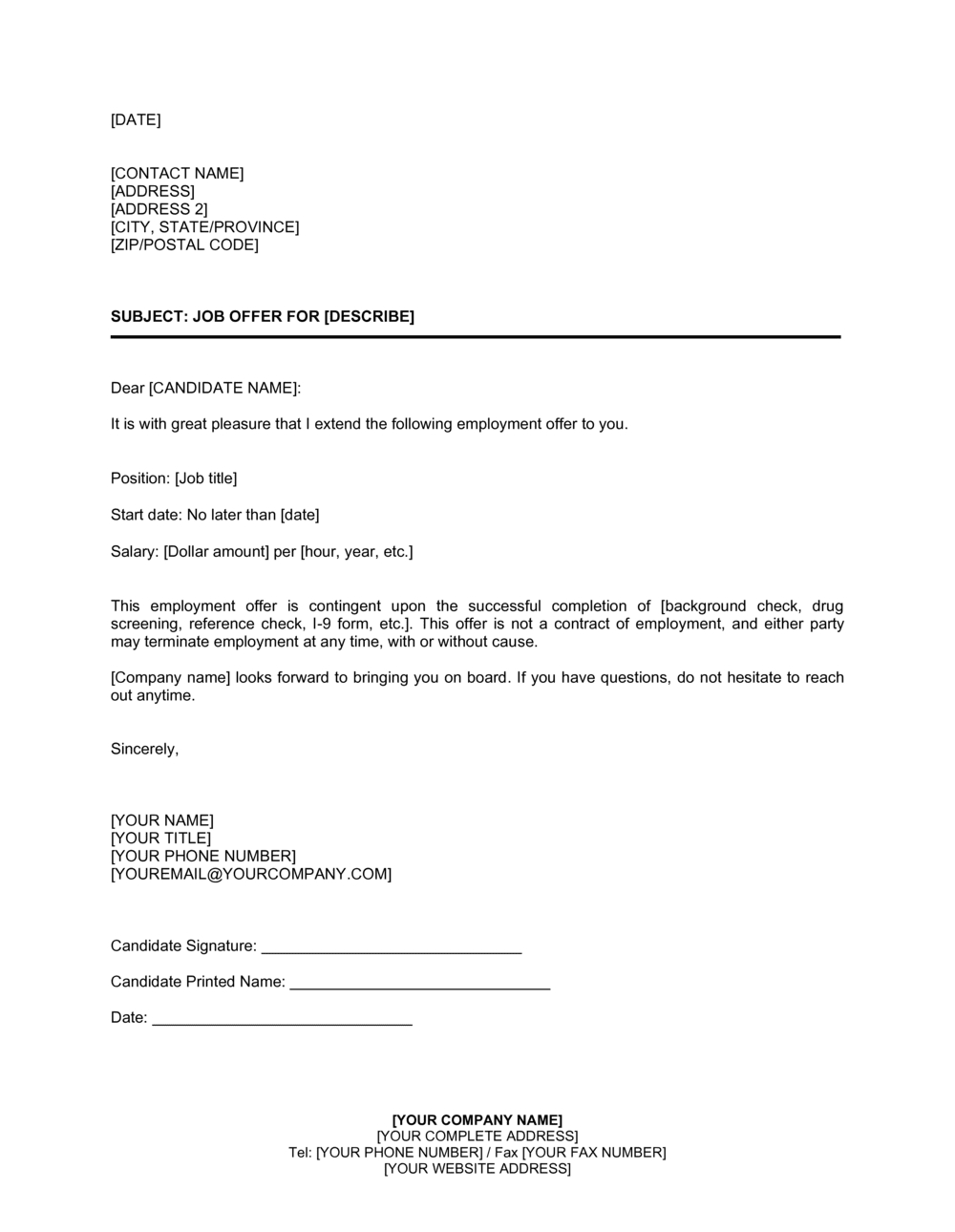 Job Offer Letter Simple Template 2024 [Download .Docx] | Business throughout Job Offer Letter Sample Template