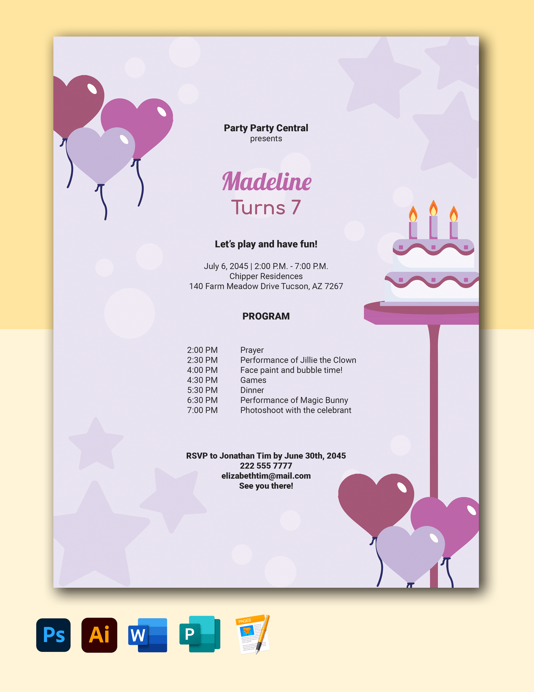 Kid Birthday Program Template In Pages, Word, Illustrator, Psd regarding Birthday Party Program Sample Template