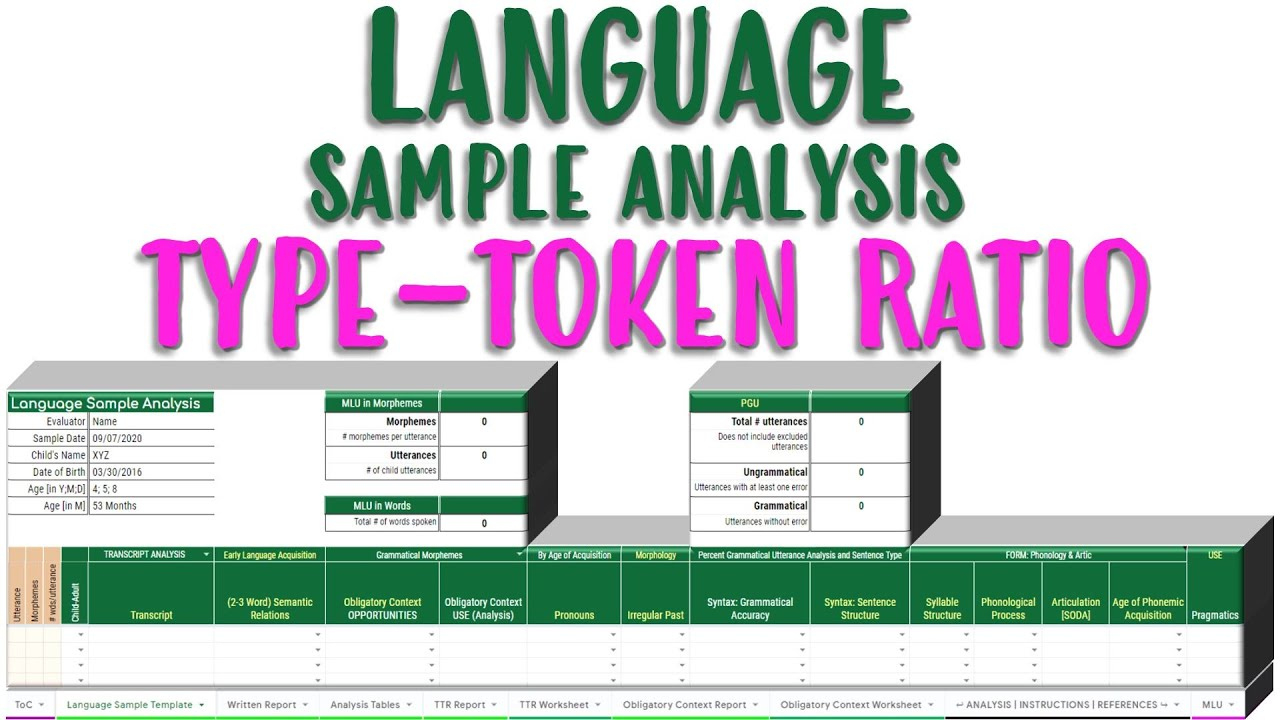 Language Sample Analysis Part 2 Of 4: Type-Token Ratio (Deep Dive) And Part Of Speech Analysis in Language Sample Analysis Template