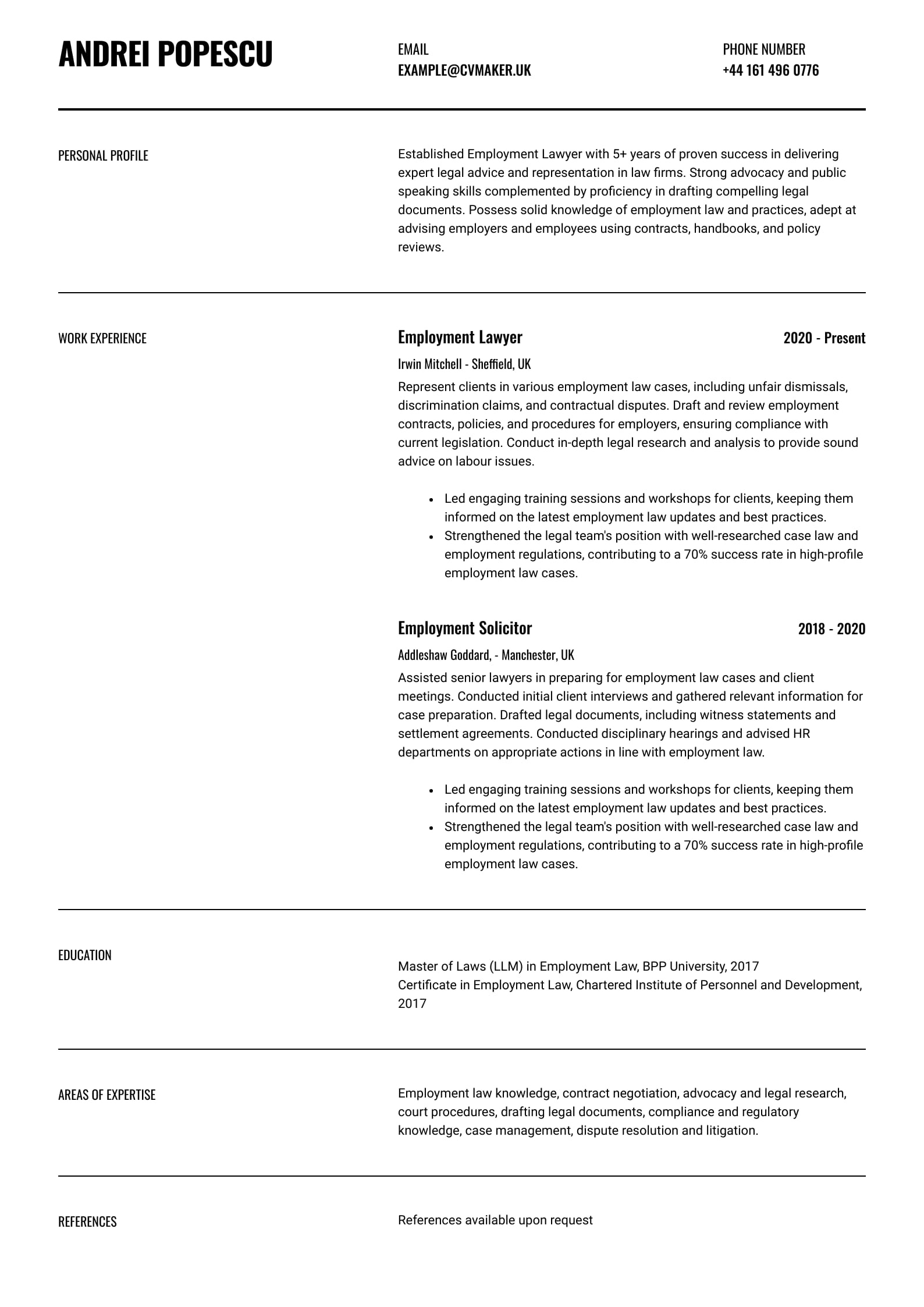 Lawyer Cv (Writing Guide, Template, And Examples) with Lawyer Resume Template Sample