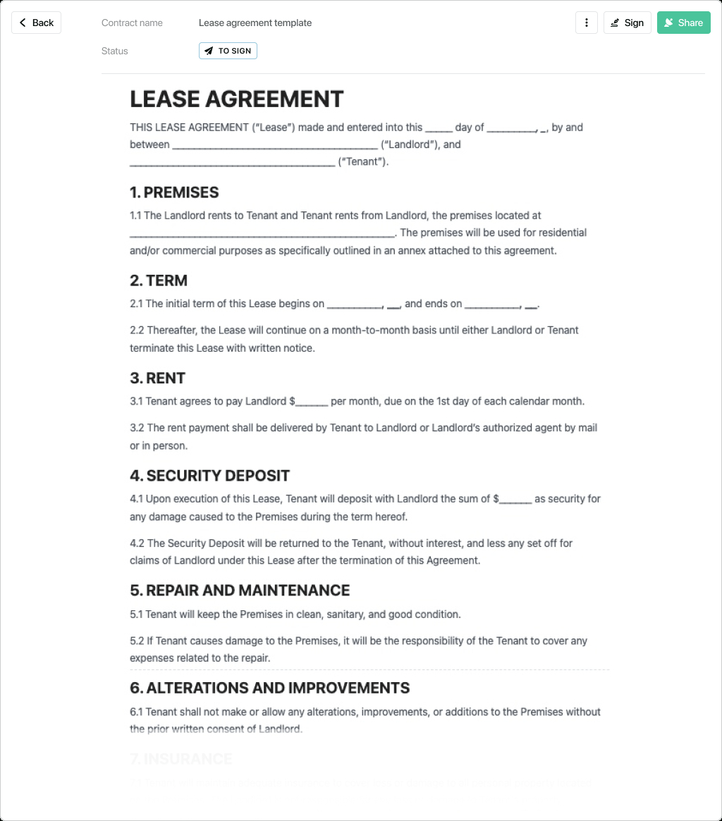 Lease Agreement Template - Free To Use intended for Lease Agreement Sample Template