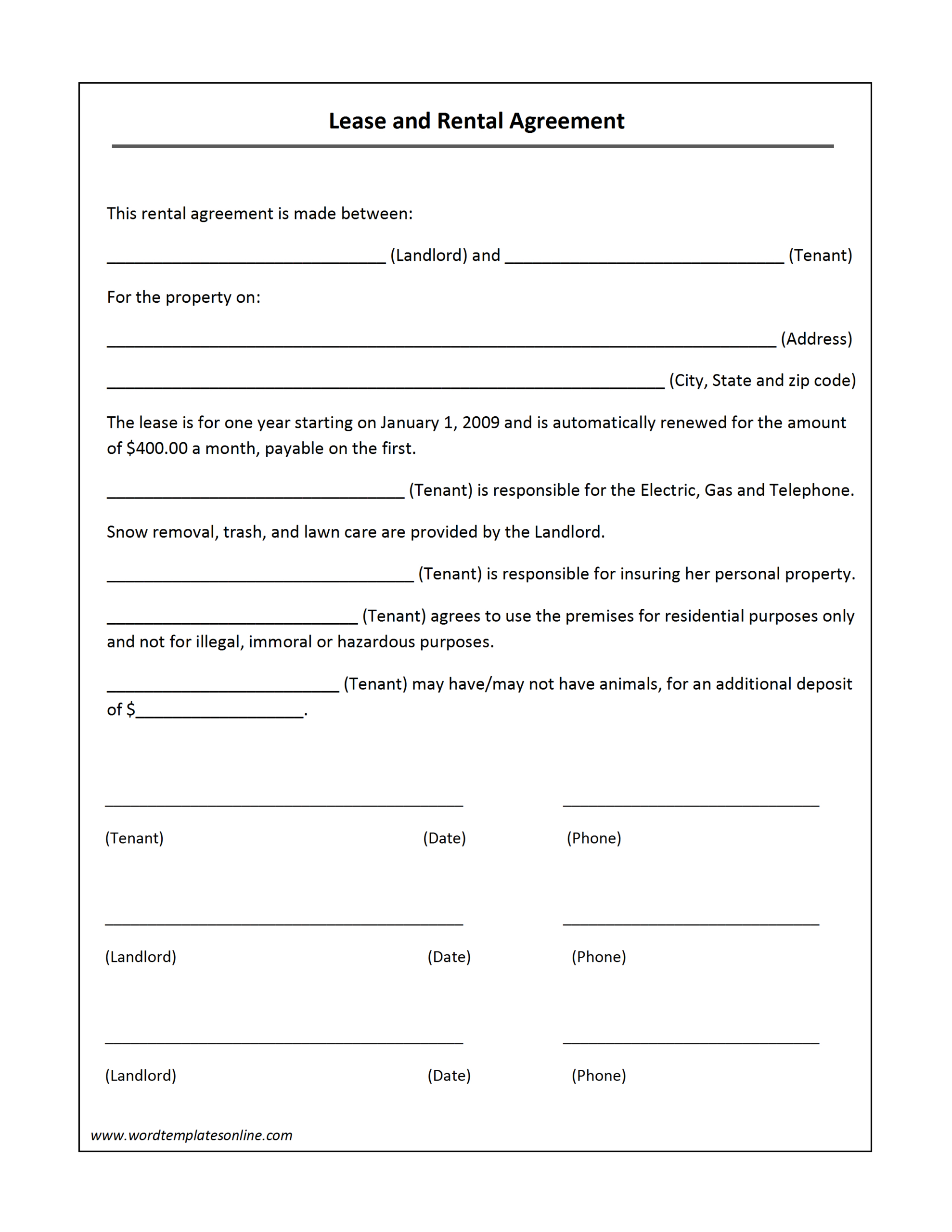 Lease Agreement Template inside Lease Sample Template