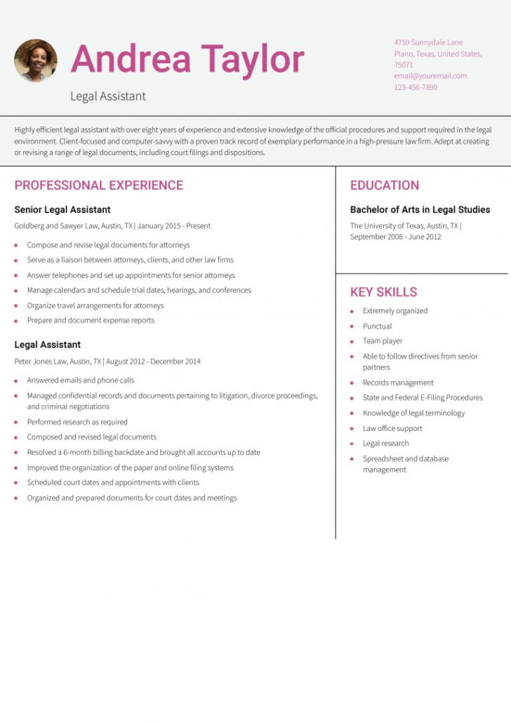 Legal Resume Template Sample