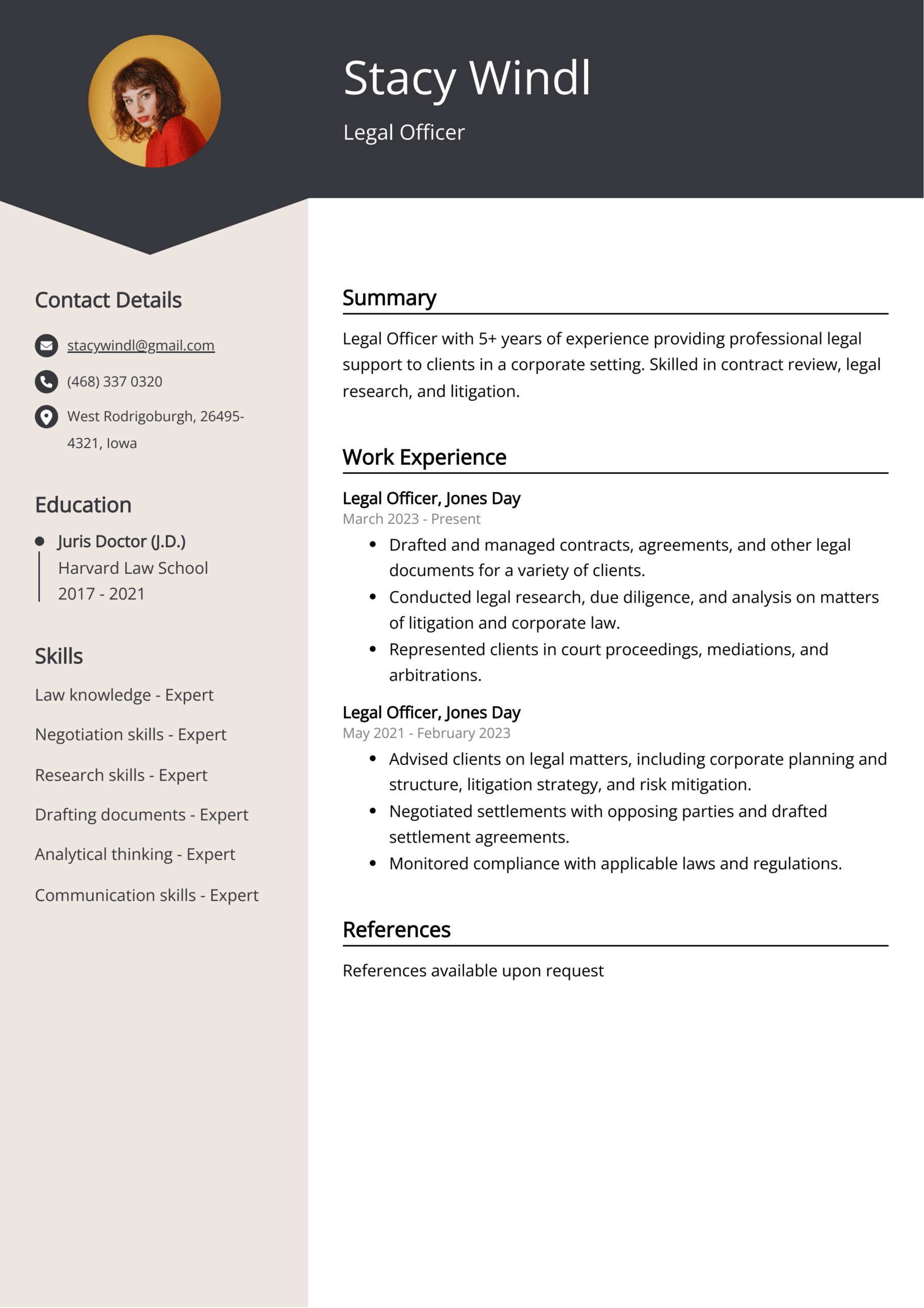 Legal Officer Cv: Job Description, Sample &amp;amp; Guide intended for Lawyer Resume Template Sample