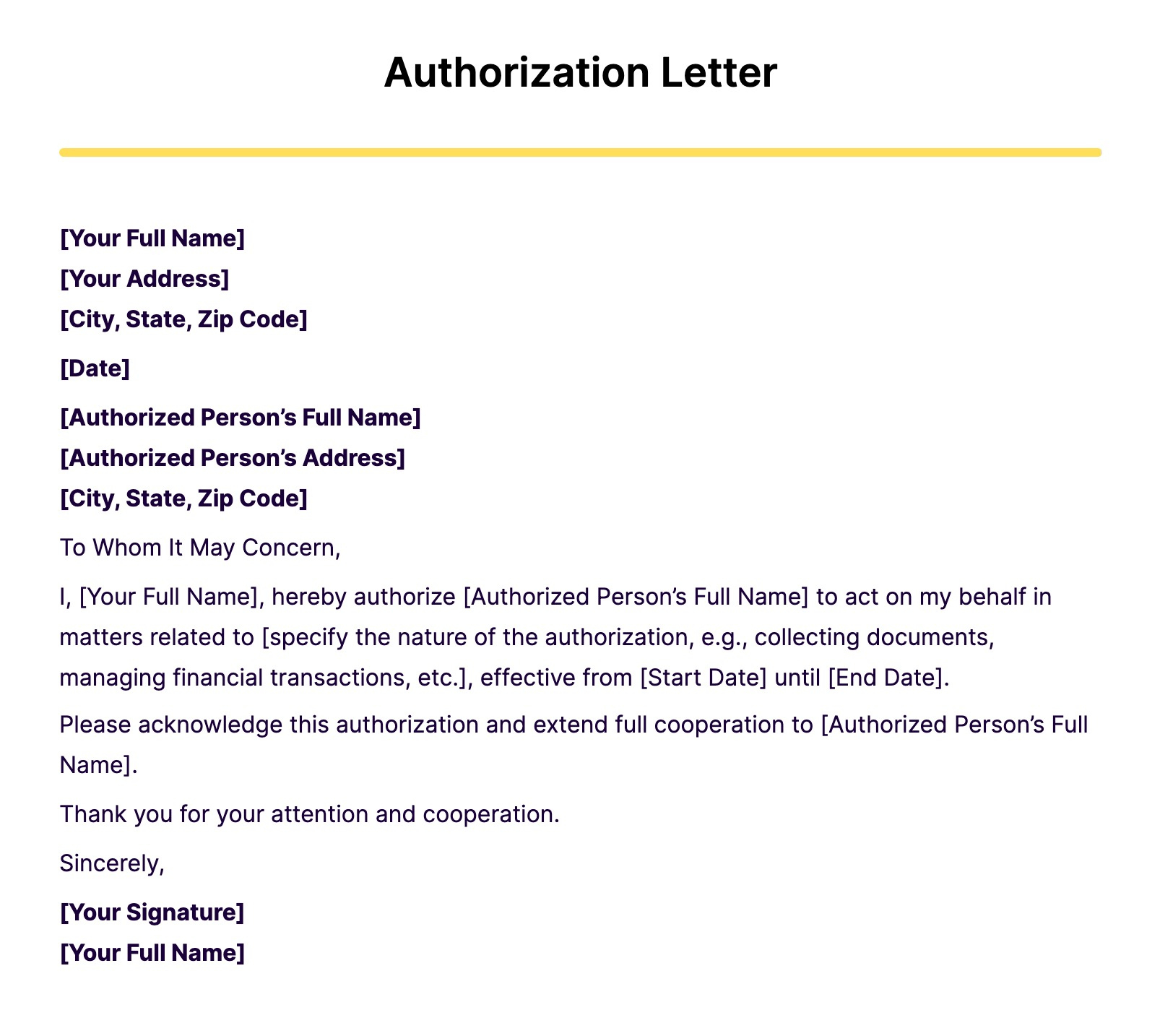 Letter Of Authorization To Represent - 15+ Examples, Format, How in Authorization Sample Template