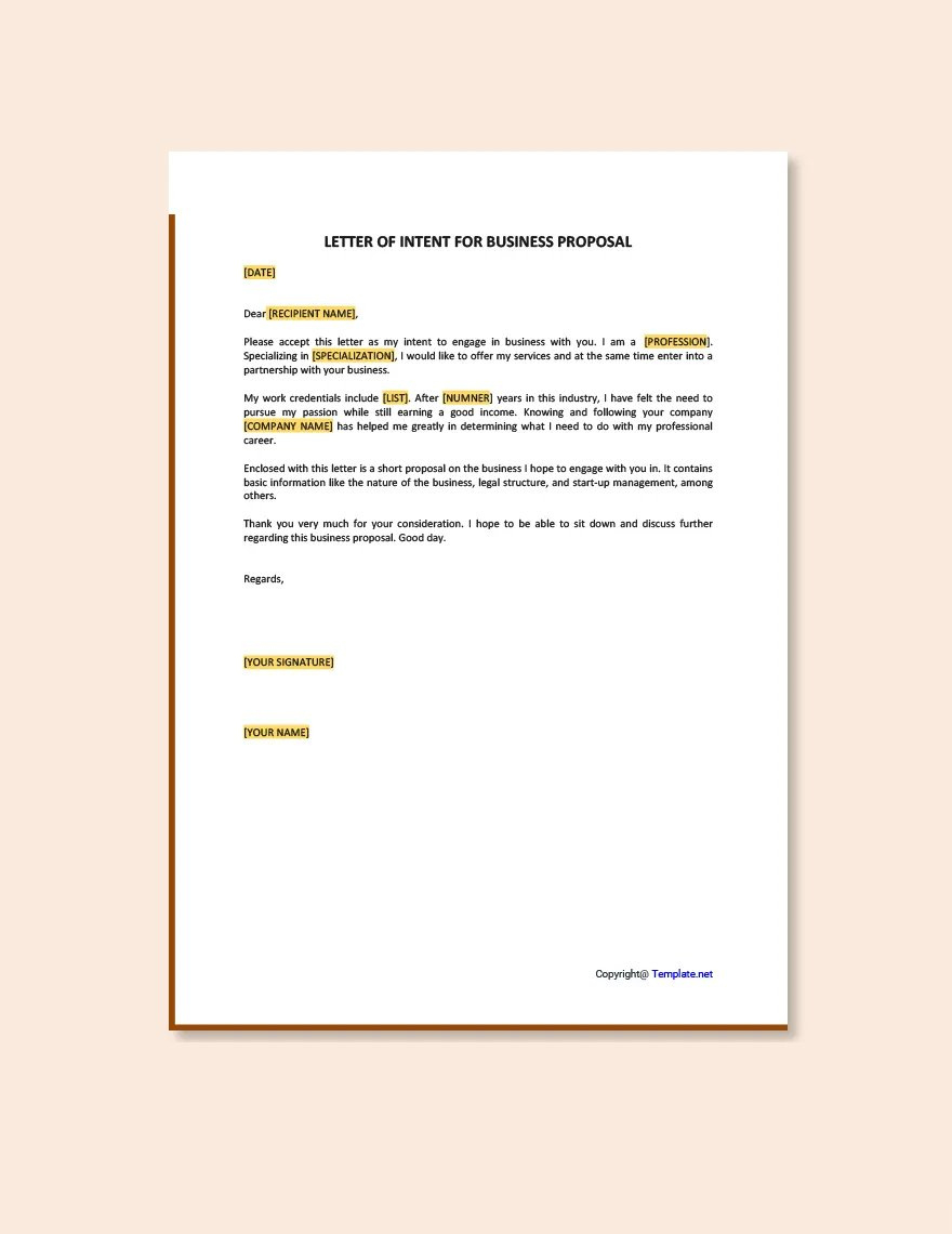 Letter Of Intent For Business Proposal In Pages, Pdf, Word, Google regarding Business Letter of Intent Sample Template