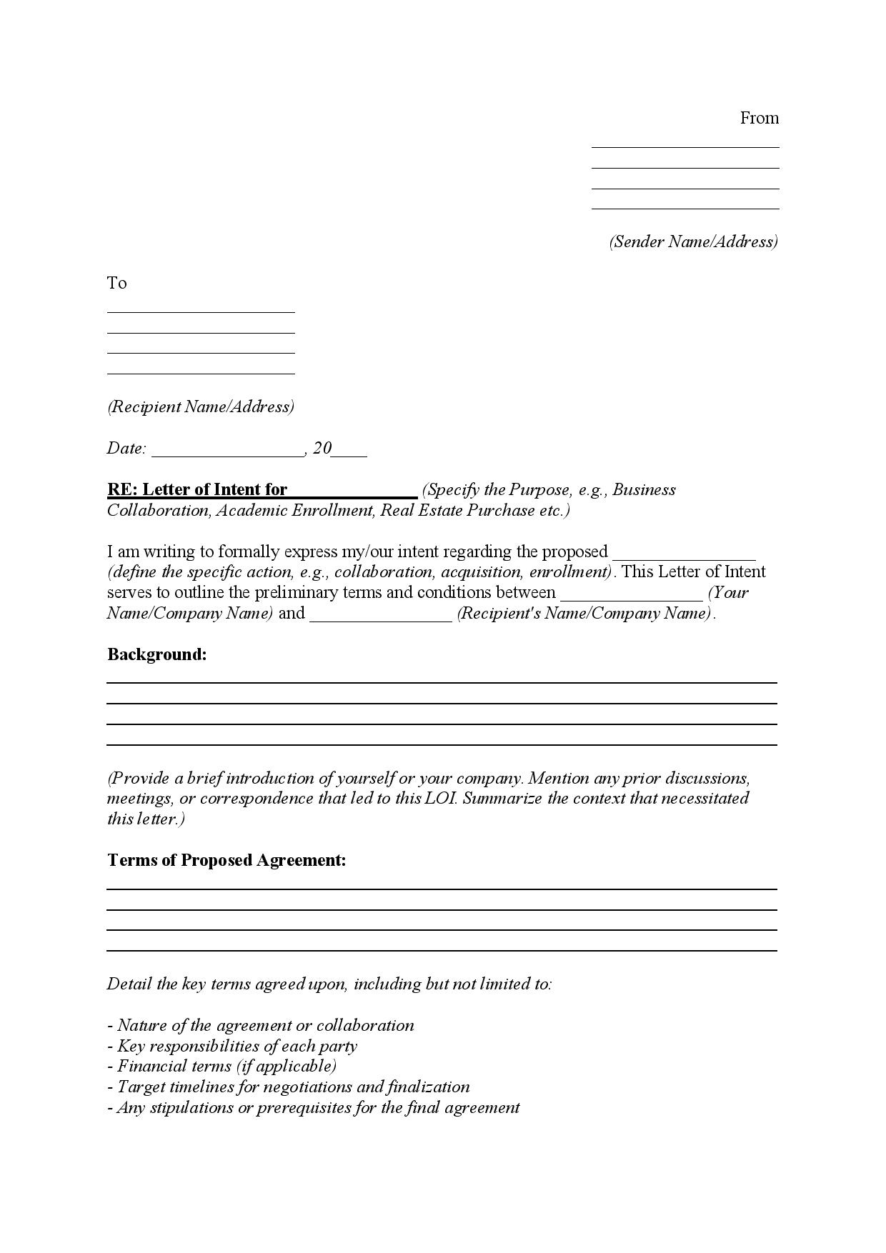 Letter Of Intent Template - Free Download - Easy Legal Docs with regard to Letter of Intent Template Sample