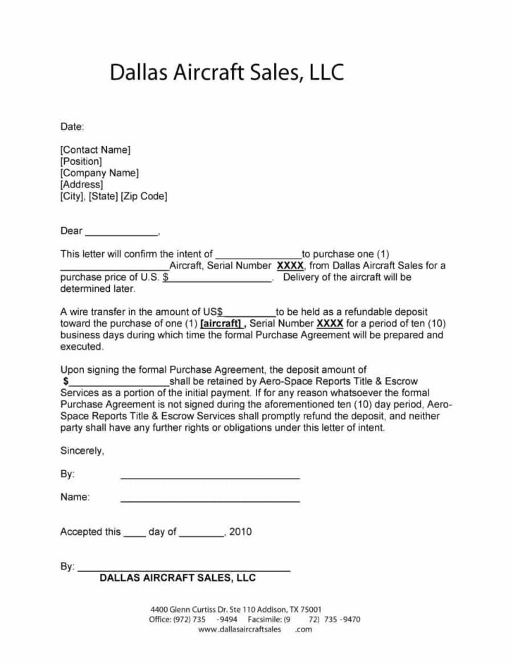 Letter of Intent Template Sample