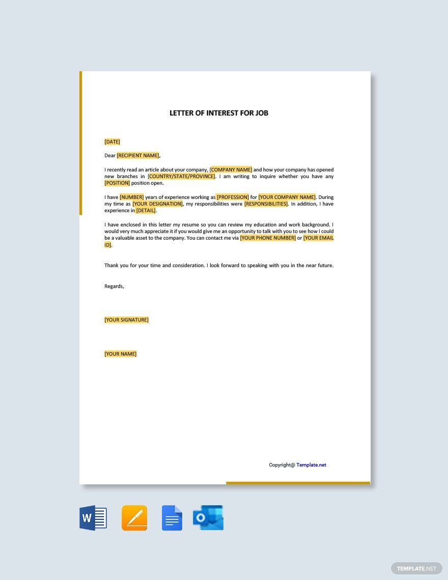 Letter Of Interest For Job In Google Docs, Pages, Word, Outlook with Application Letter Sample For Any Position Template