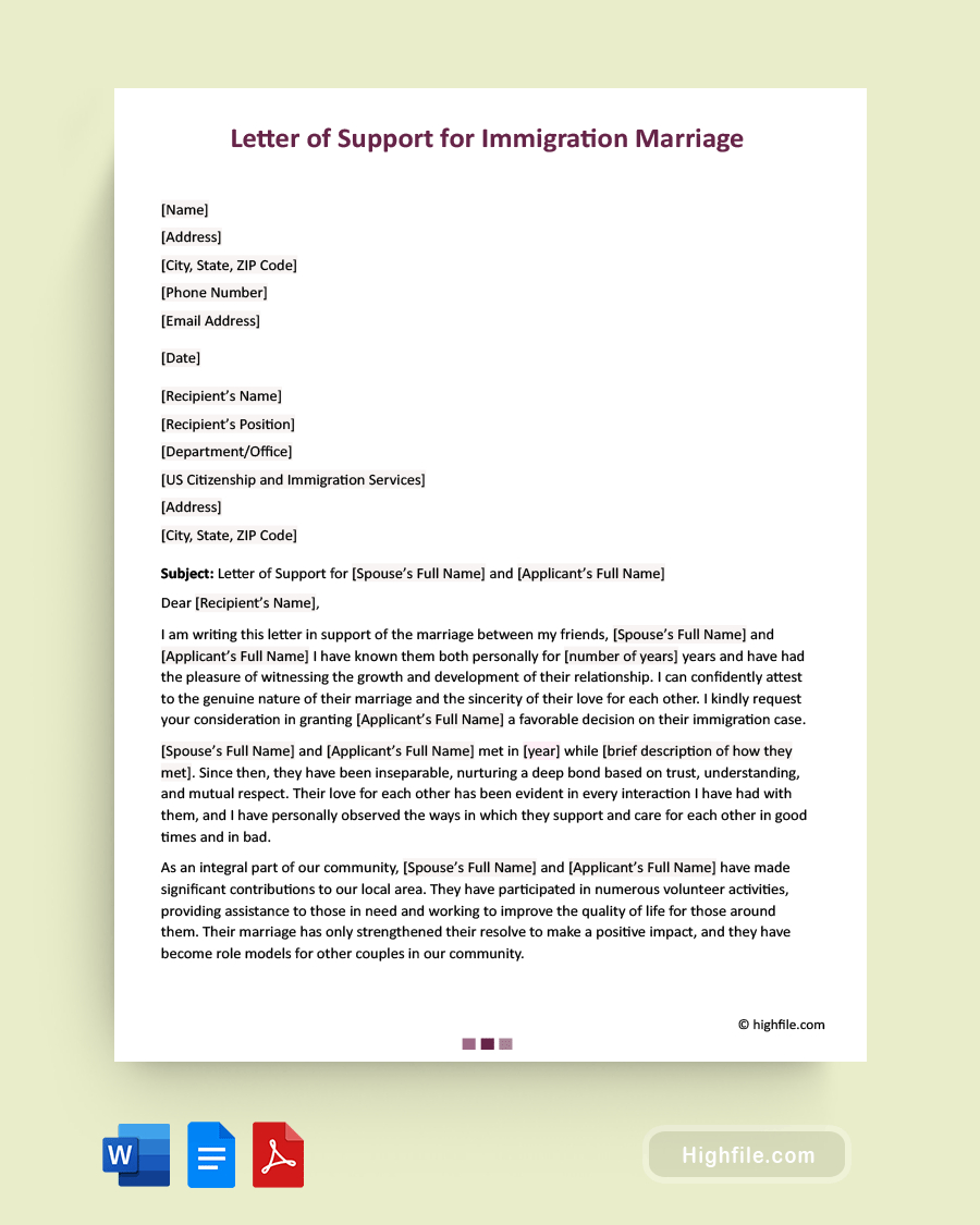 Letter Of Support For Immigration Marriage - Word | Pdf | Google intended for Affidavit of Support for Married Couple Sample Template