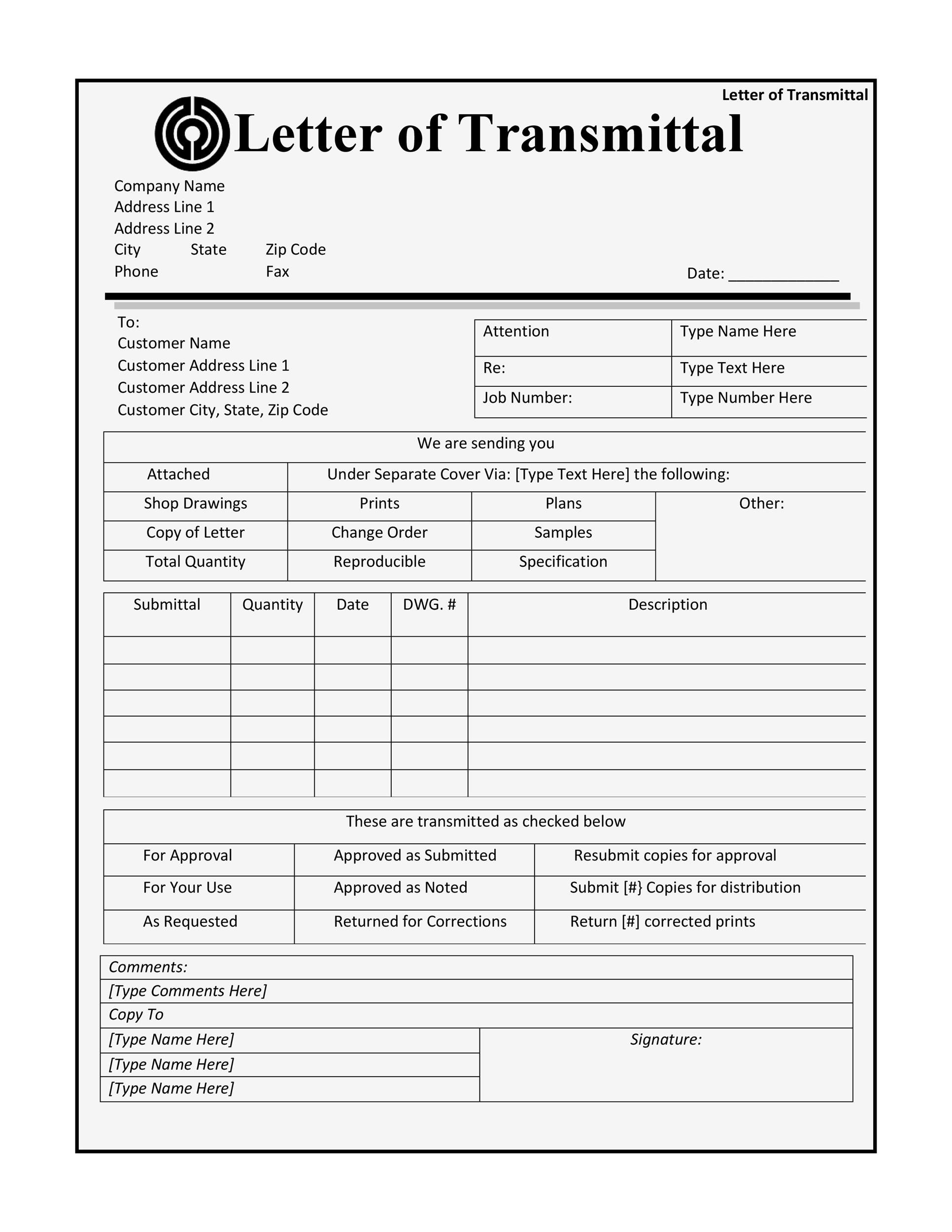 Letter Of Transmittal - 40+ Great Examples &amp;amp; Templates ᐅ Templatelab with regard to Transmittal Form Sample Template