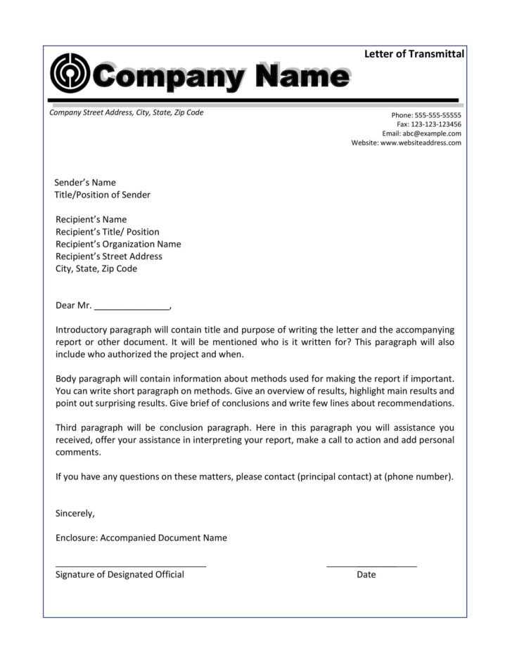 Transmittal Letter Template Sample