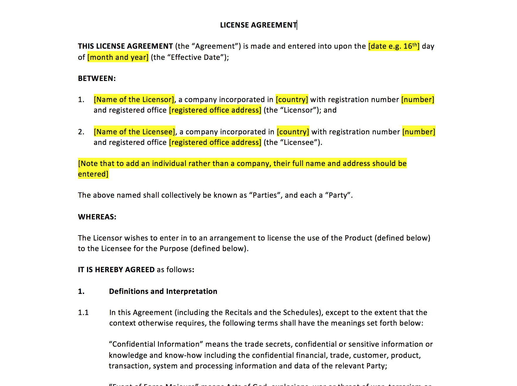 License Agreement Template pertaining to Licensing Agreement Template Sample