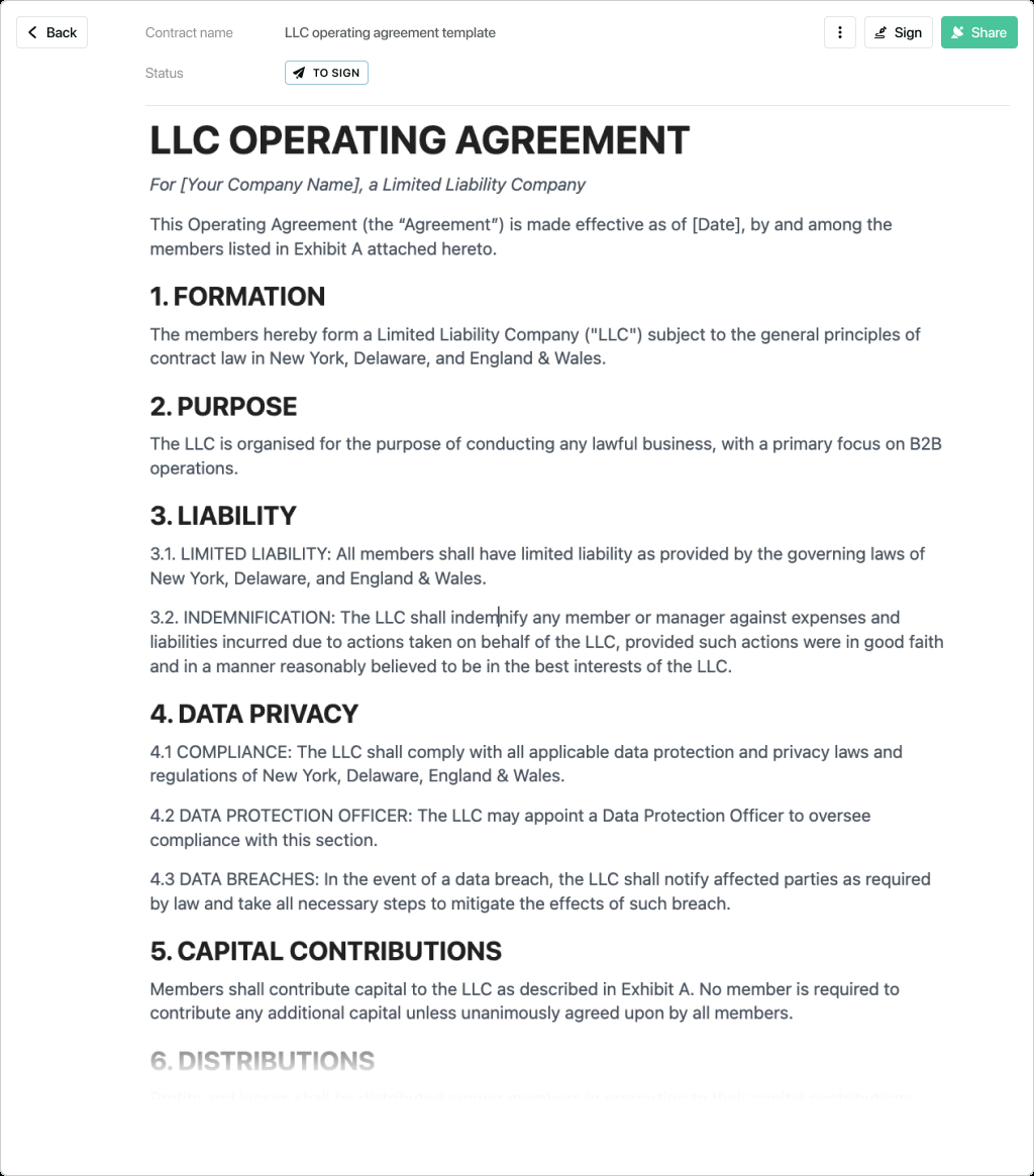 Llc Operating Agreement Template - Free To Use regarding Llc Operating Agreement Sample Template