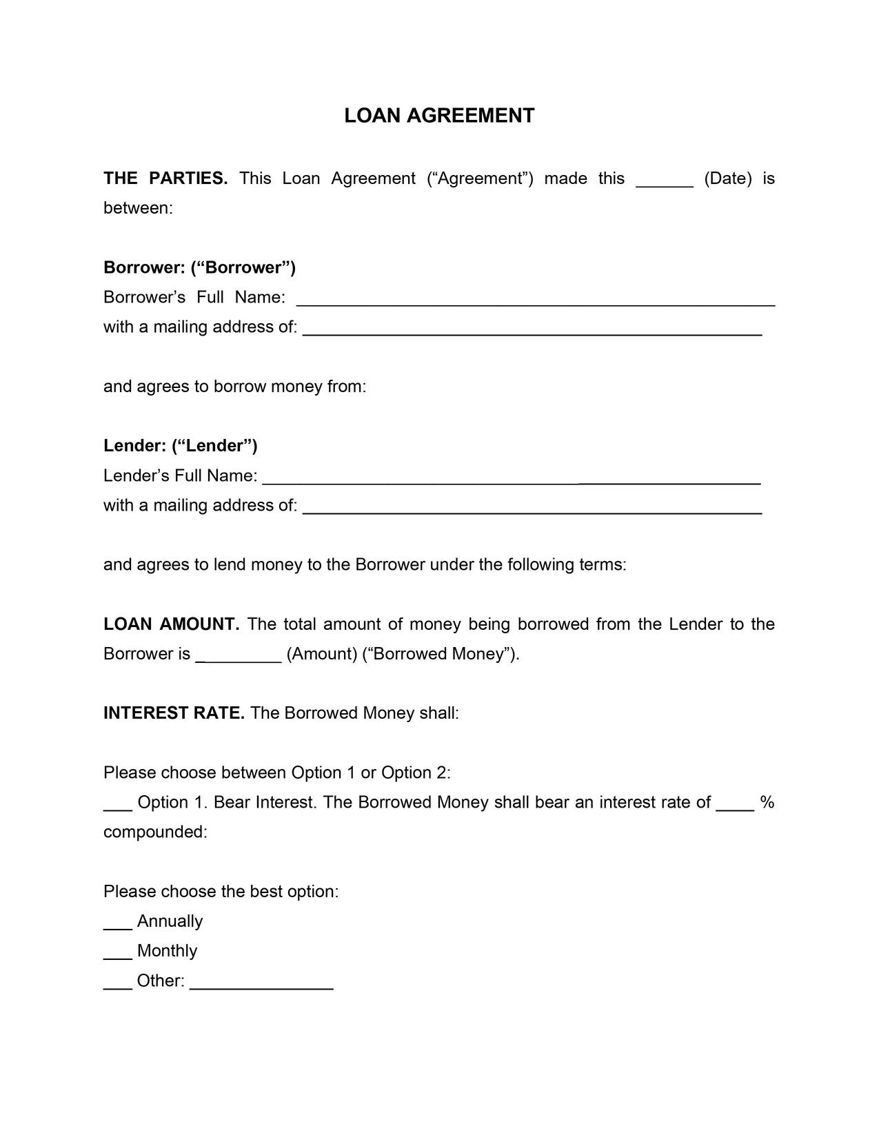 Loan Agreement Template with Family Loan Agreement Sample Template