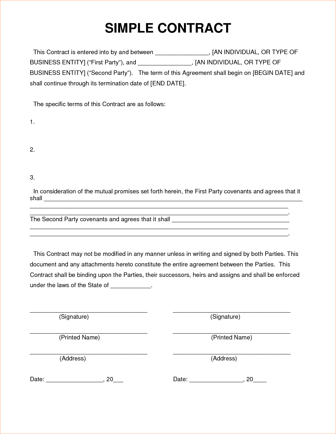 Louies Sm - Simple Sample Template throughout Agreement Contract Sample Template