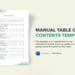 Manual Table Of Contents Template In Google Docs, Word, Pdf With Table Of Contents Template Sample